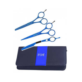 Fox profesjonalny zestaw do strzyżenia nożyczki+degażówki+nóż chiński blue